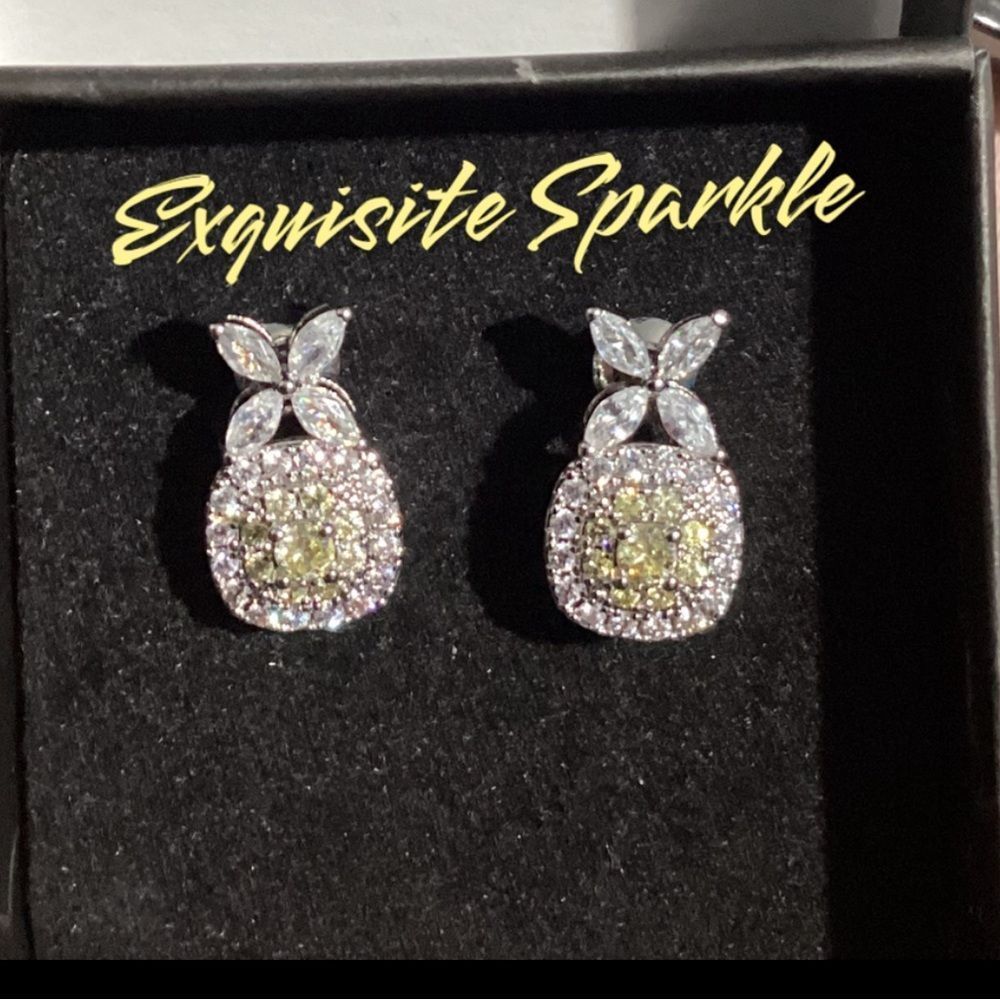 - Beautiful Botanical Drop Canary White Cz Diamond Halo Earrings 52$